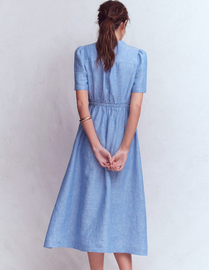 Ivy Midikleid aus Leinen-Sommerblau Chambray-3