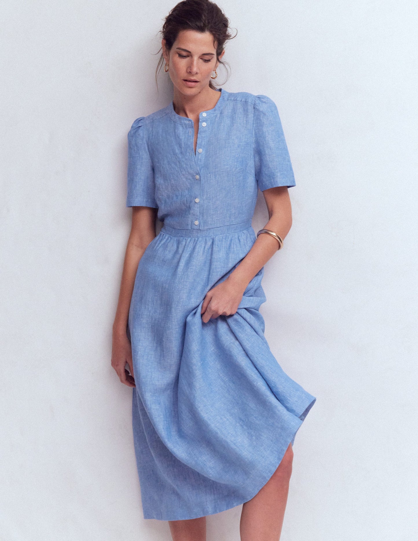 Ivy Midikleid aus Leinen-Sommerblau Chambray