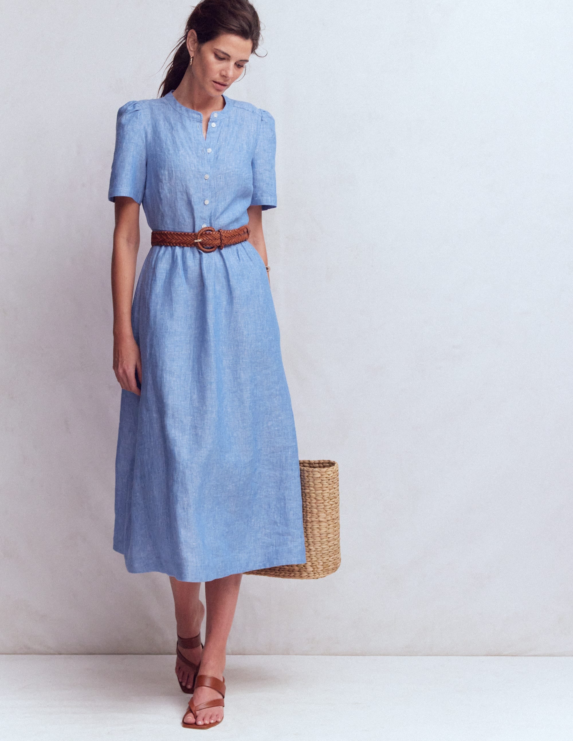 Ivy Leinen-Midikleid mit Knopfleiste-Sommerblau Chambray - Image 5