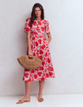 Ivy Leinen-Midikleid mit Knopfleiste-Rot Schattenblüte