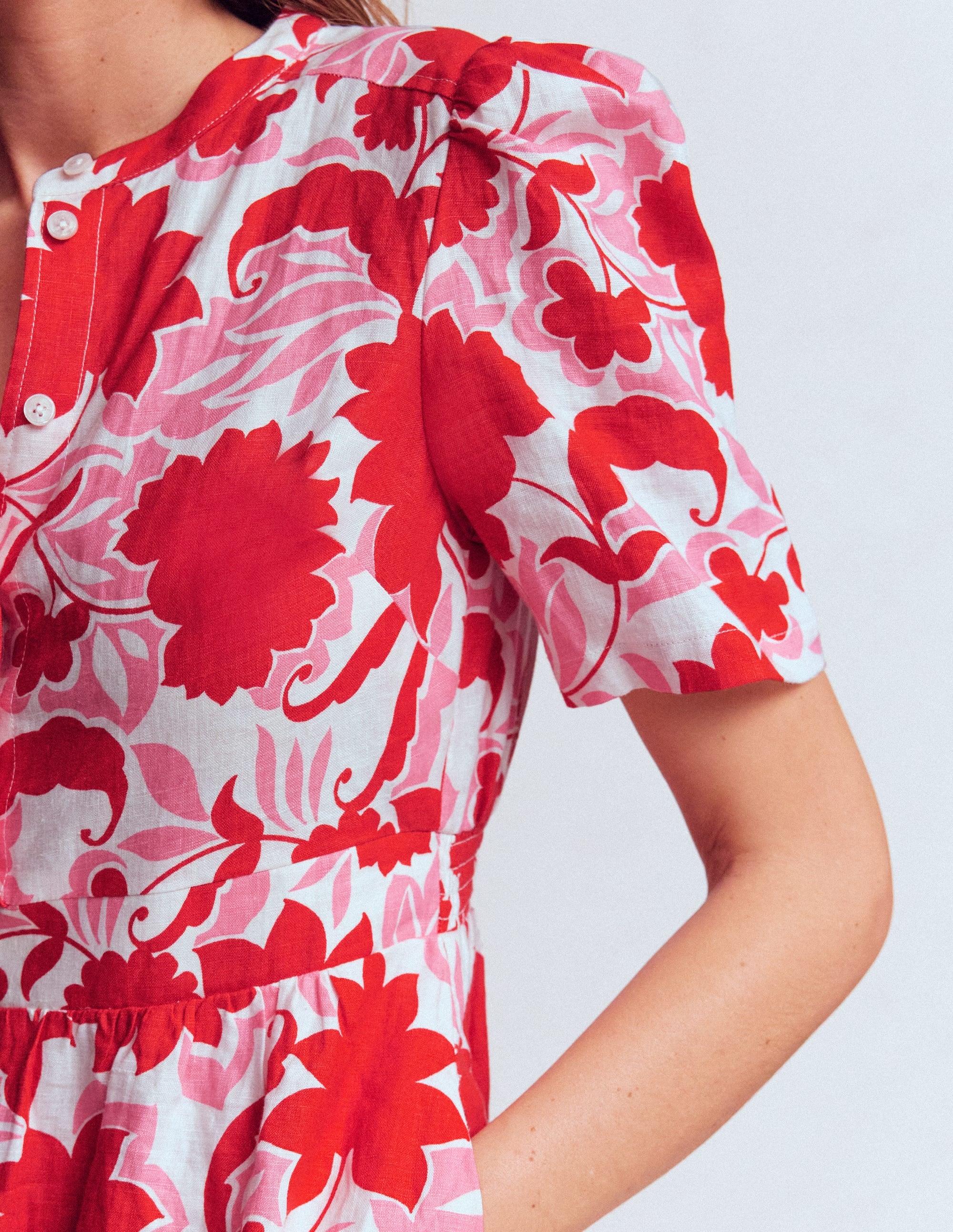 Ivy Leinen-Midikleid mit Knopfleiste-Rot Schattenblüte - Image 2