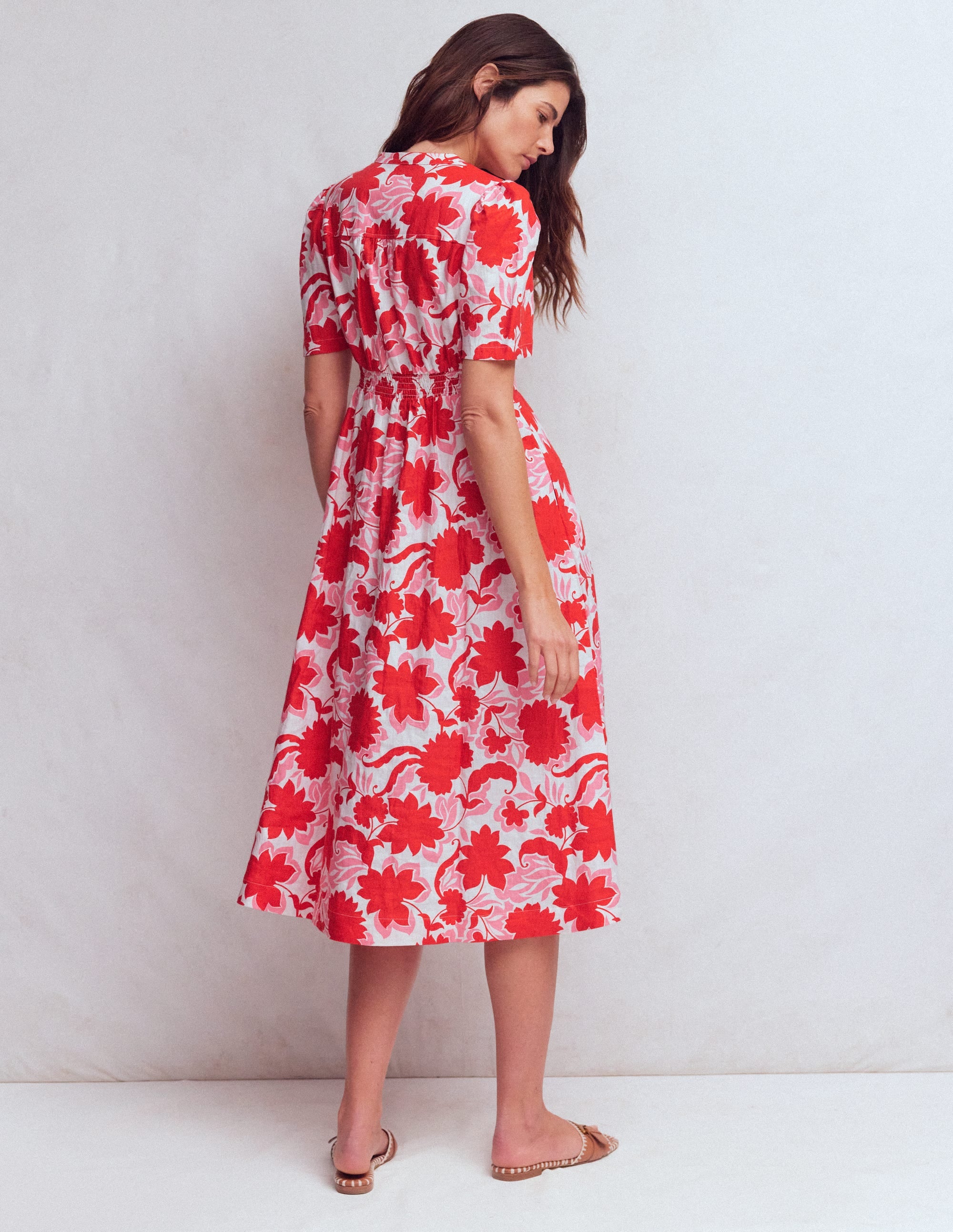 Ivy Leinen-Midikleid mit Knopfleiste-Rot Schattenblüte - Image 3