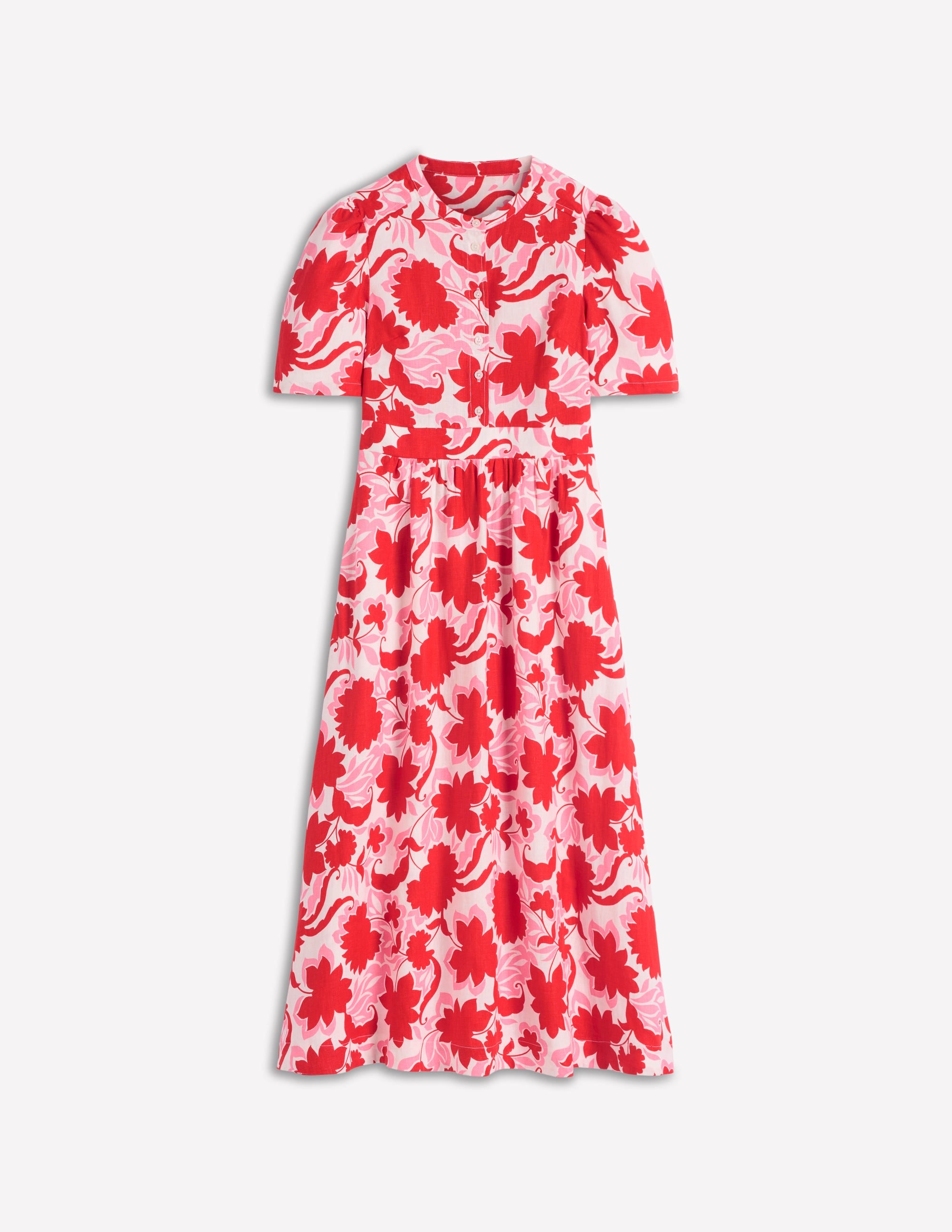 Ivy Leinen-Midikleid mit Knopfleiste-Rot Schattenblüte - Image 5
