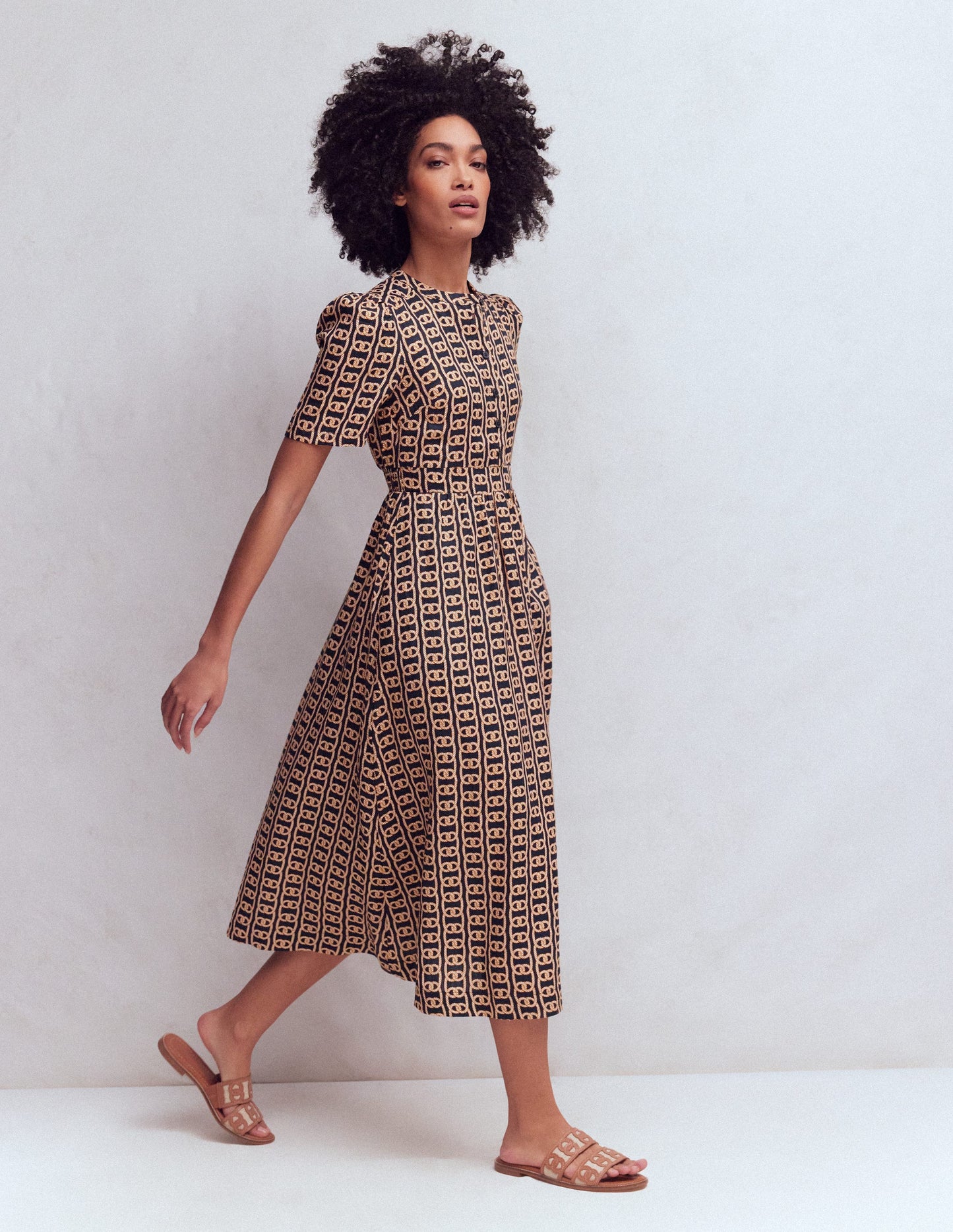 Robe midi Ivy en lin-Bleu marine foncé, motif Rope Trellis