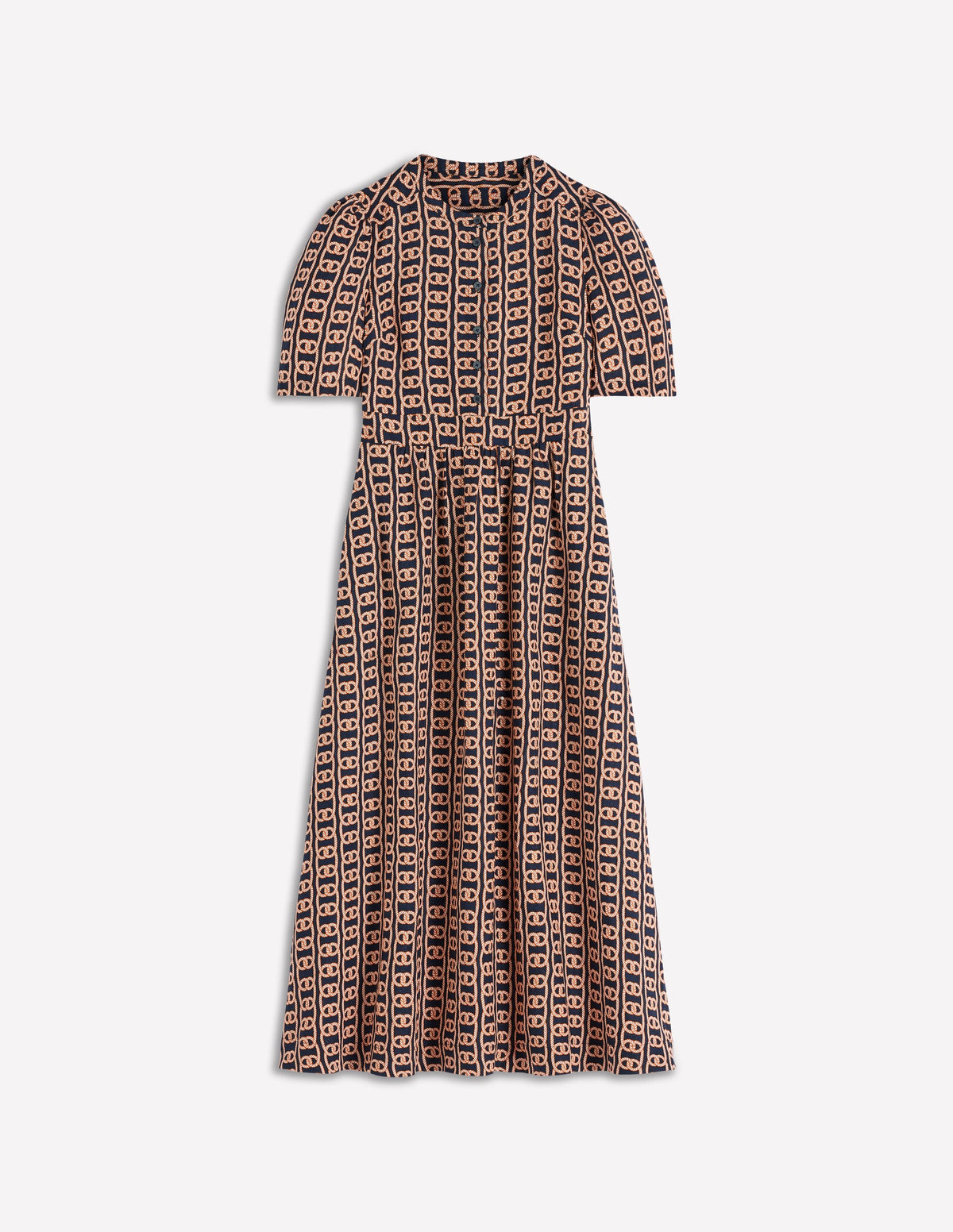 Robe midi Ivy boutonnée en lin-Bleu marine foncé, motif Rope Trellis - Image 7