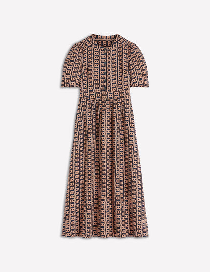 Robe midi Ivy en lin-Bleu marine foncé, motif Rope Trellis-7