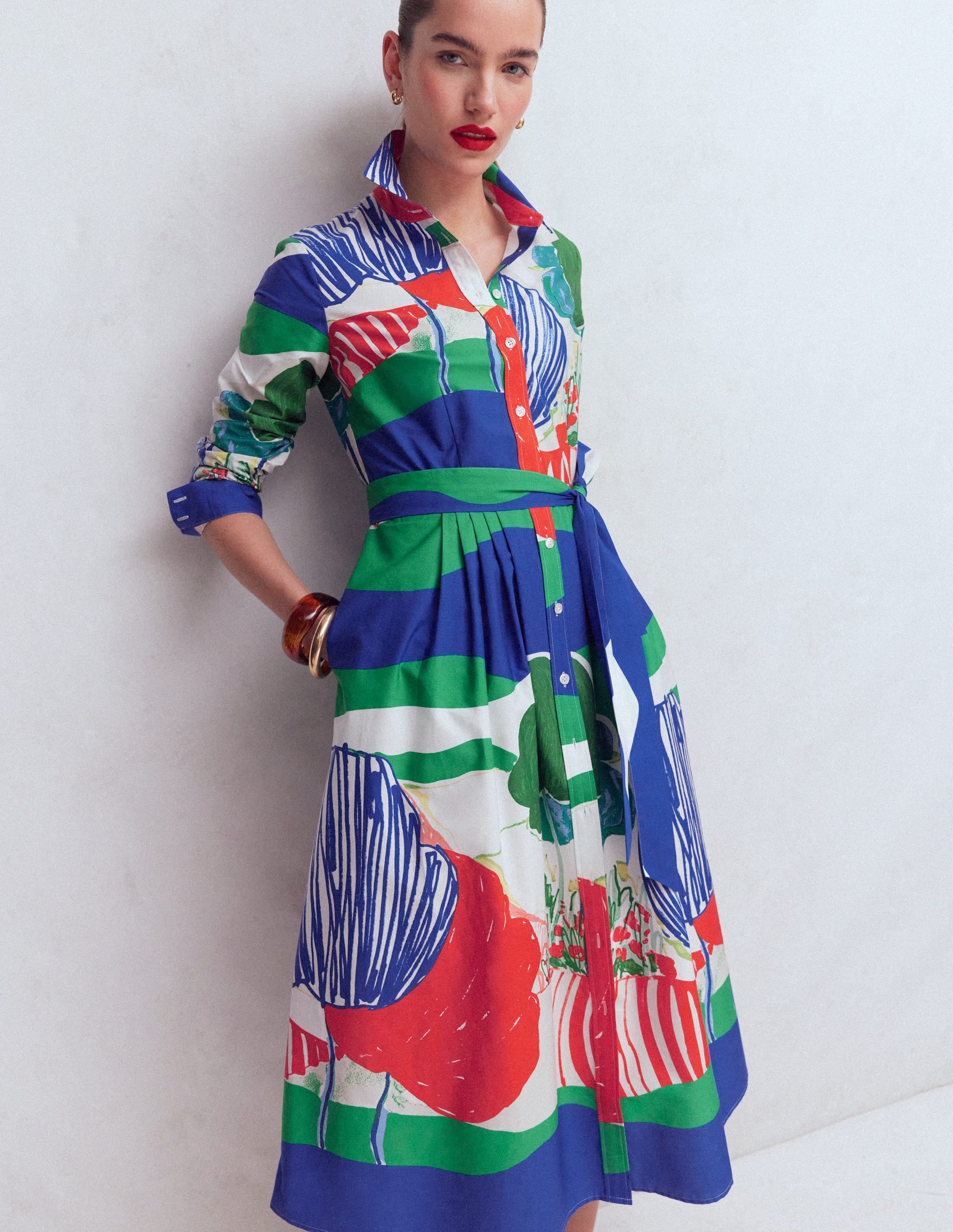 Alexa Midi-Hemdblusenkleid aus Baumwolle-Bunt Abstraktes Tal - Image 1