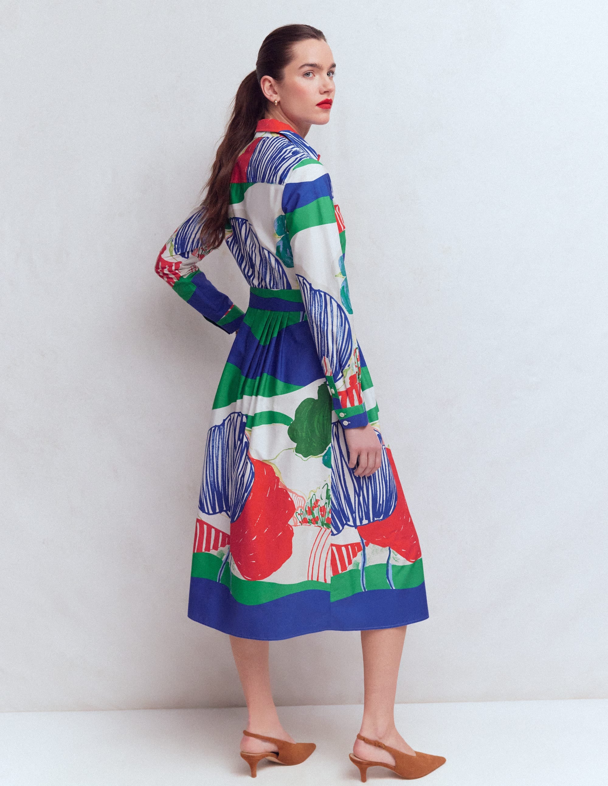 Alexa Midi-Hemdblusenkleid aus Baumwolle-Bunt Abstraktes Tal - Image 3