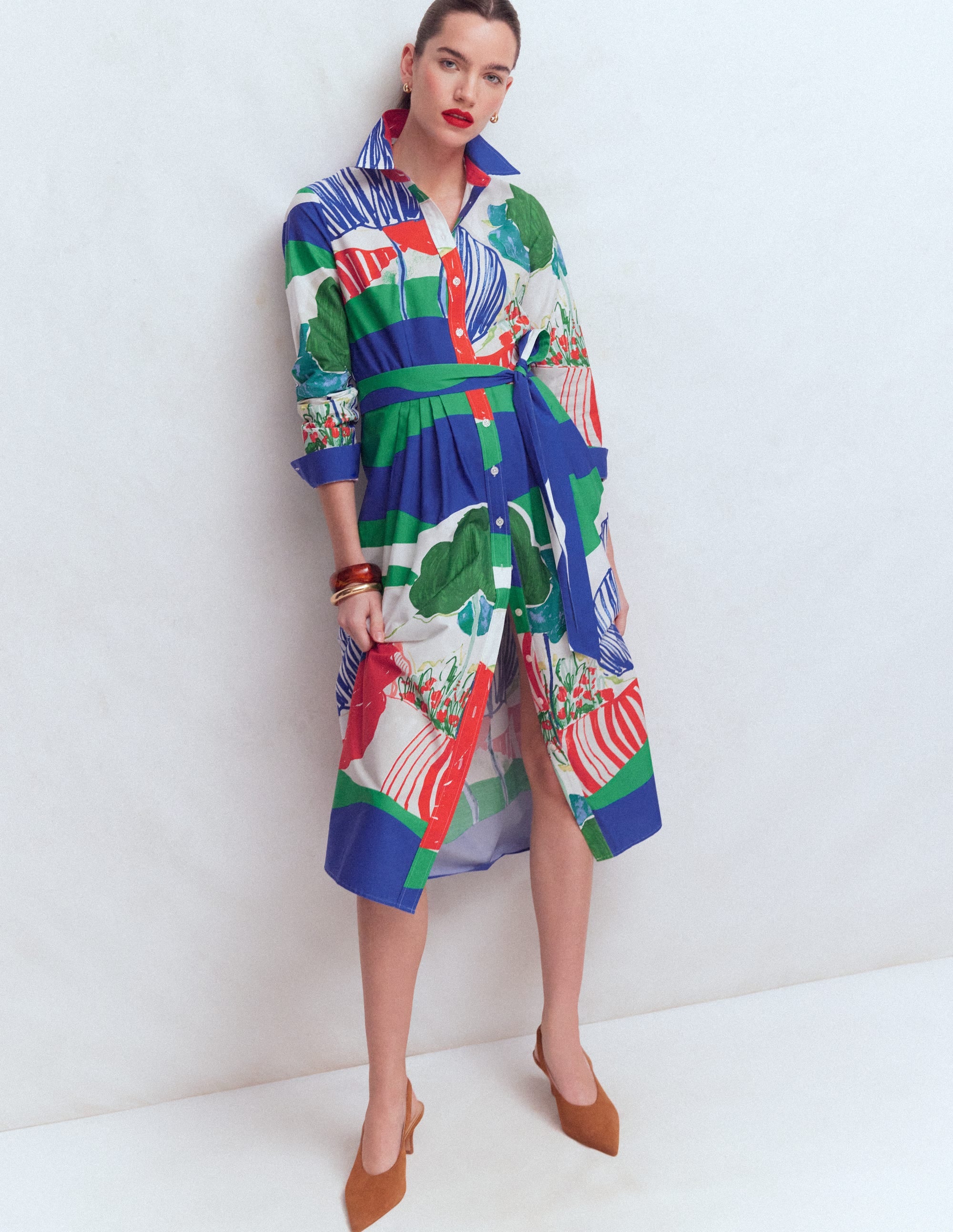 Alexa Midi-Hemdblusenkleid aus Baumwolle-Bunt Abstraktes Tal - Image 4