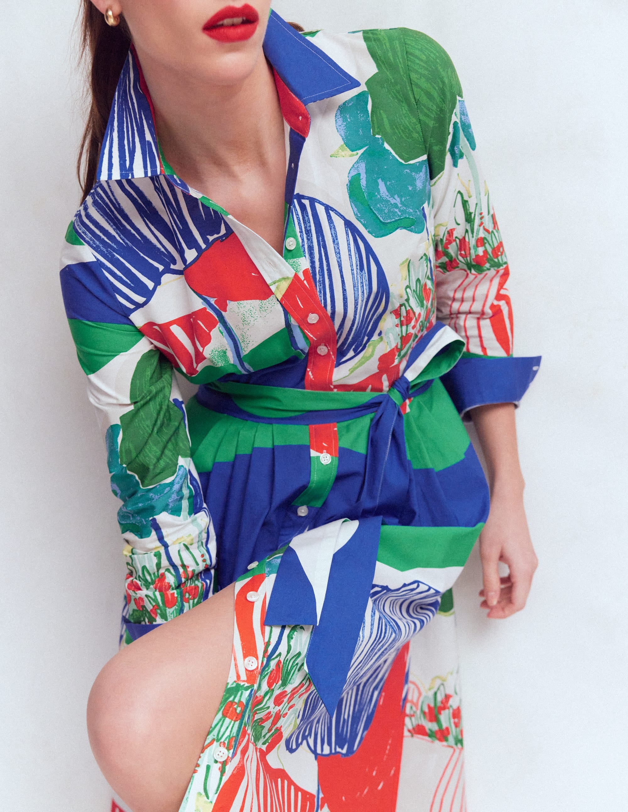 Alexa Midi-Hemdblusenkleid aus Baumwolle-Bunt Abstraktes Tal - Image 5