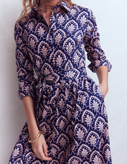 Alexa langärmliges Midikleid-Marineblau Blumenterrasse-2