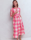 Mollie Midikleid aus Leinen-Kräftiges Rosa Vichykaro