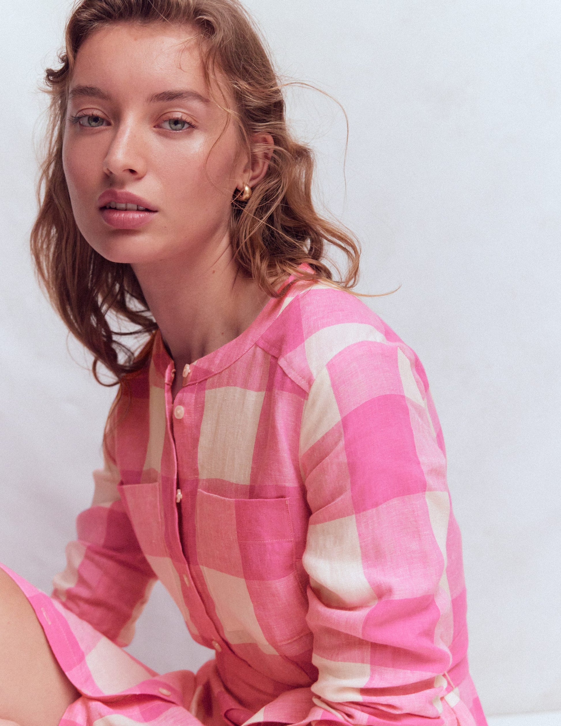 Robe-chemise Mollie en lin-Vichy punch rose-2