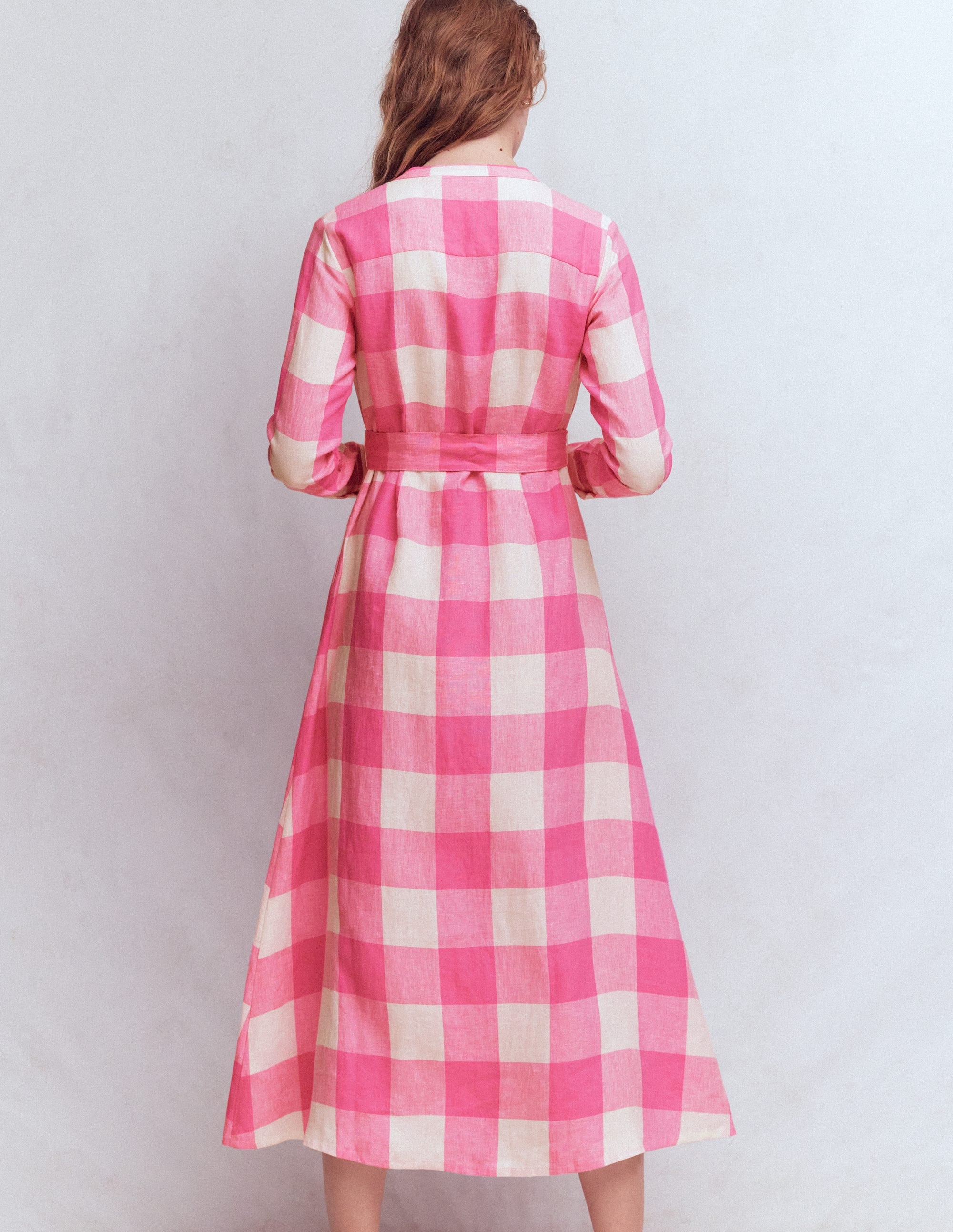 Mollie Midikleid aus Leinen-Kräftiges Rosa Vichykaro - Image 3