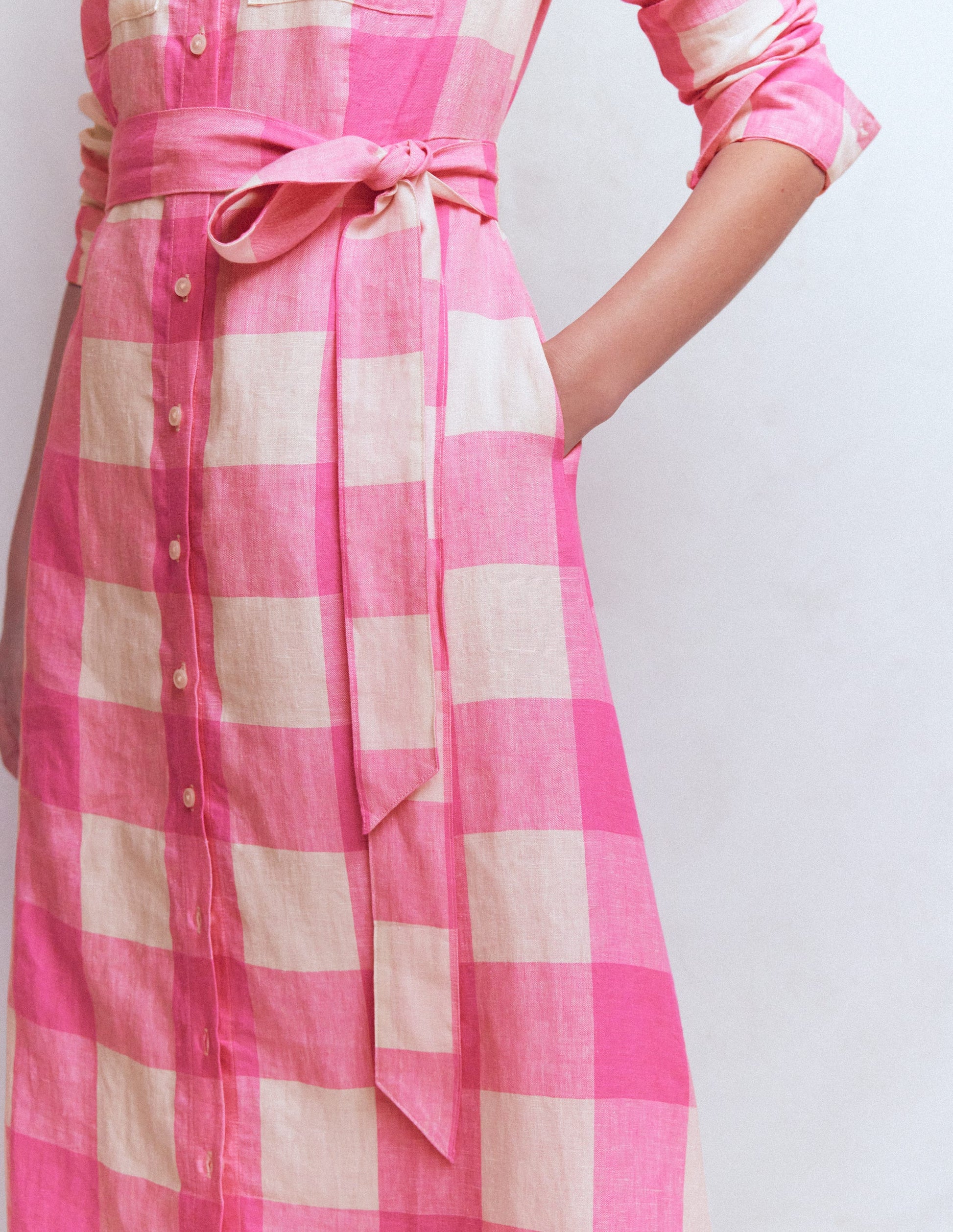 Robe-chemise Mollie en lin-Vichy punch rose-4