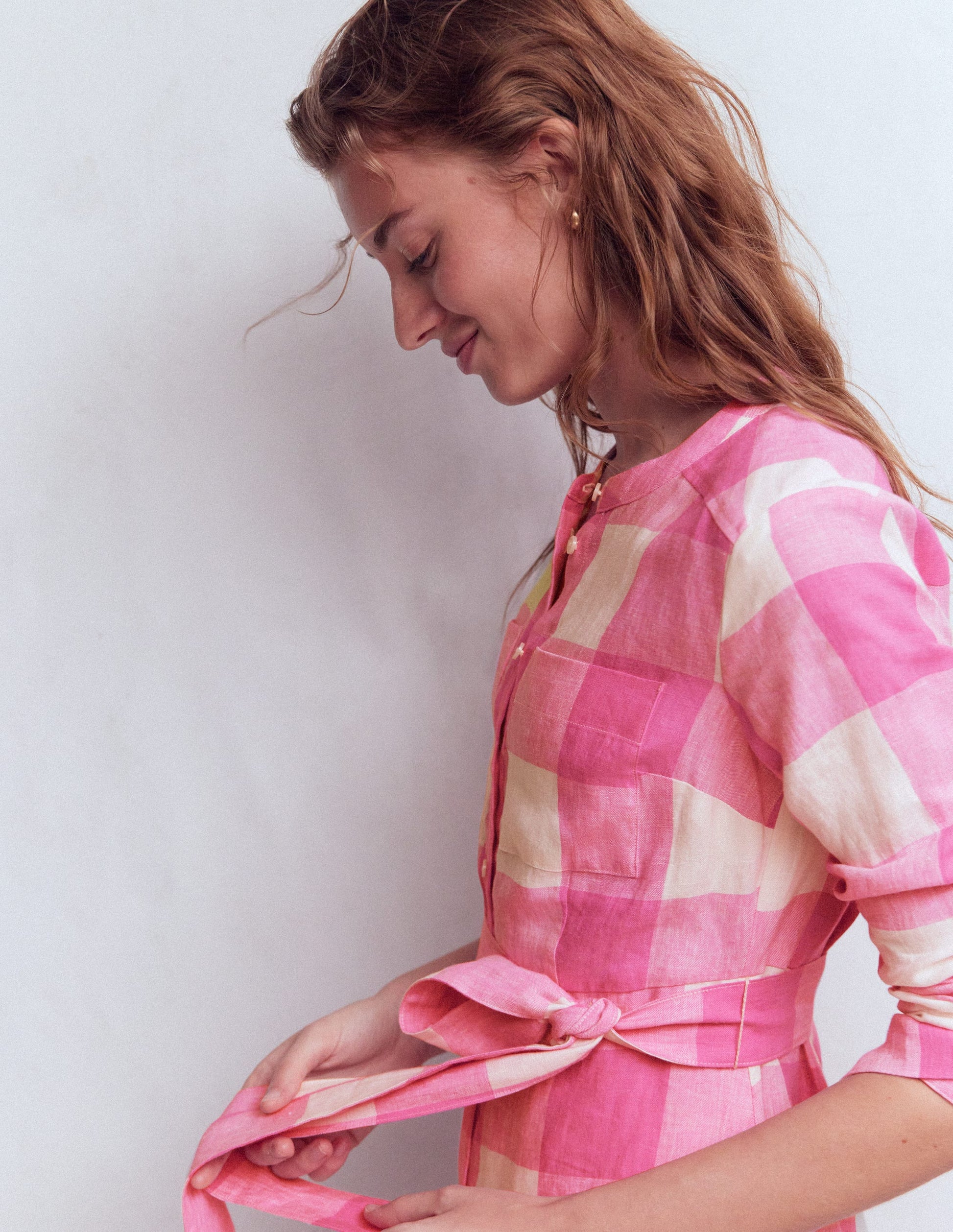 Robe-chemise Mollie en lin-Vichy punch rose-5