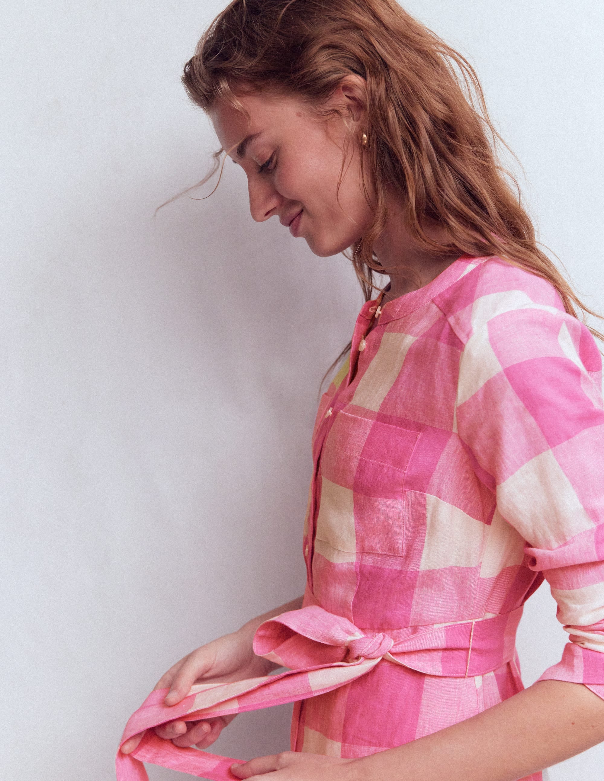 Mollie Midikleid aus Leinen-Kräftiges Rosa Vichykaro - Image 5