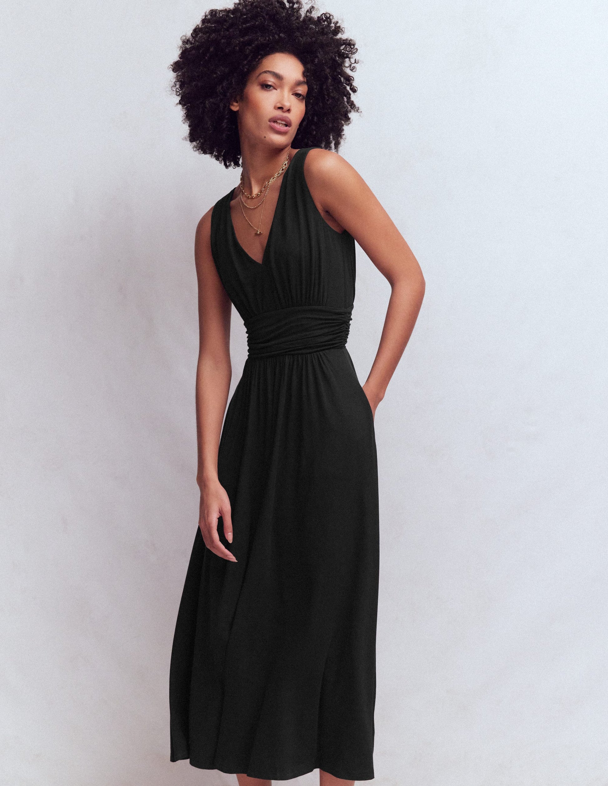 Robe longue Elodie en jersey-Noir-1