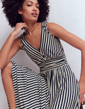 Elodie Jersey-Maxikleid-Marineblau und Naturweiß Gestreift