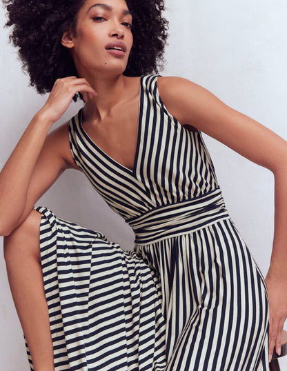 Robe longue Elodie en jersey-Bleu Marine/Ivoire-1