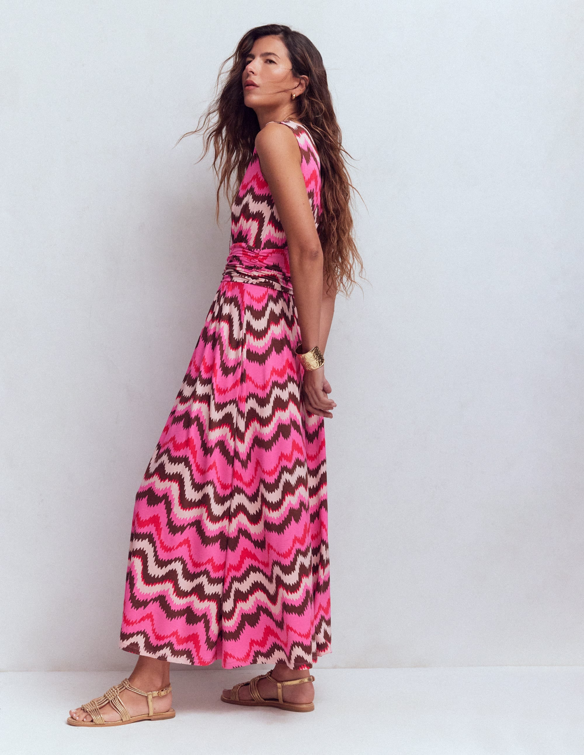 Elodie Jersey-Maxikleid-Kräftiges Rosa, Zickzack-Welle - Image 1