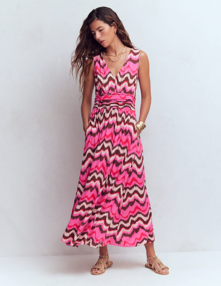 Elodie Jersey Maxi Dress-Pink Power, Zig Zag Wave