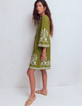 Robe courte style caftan en jersey-Brodé kaki