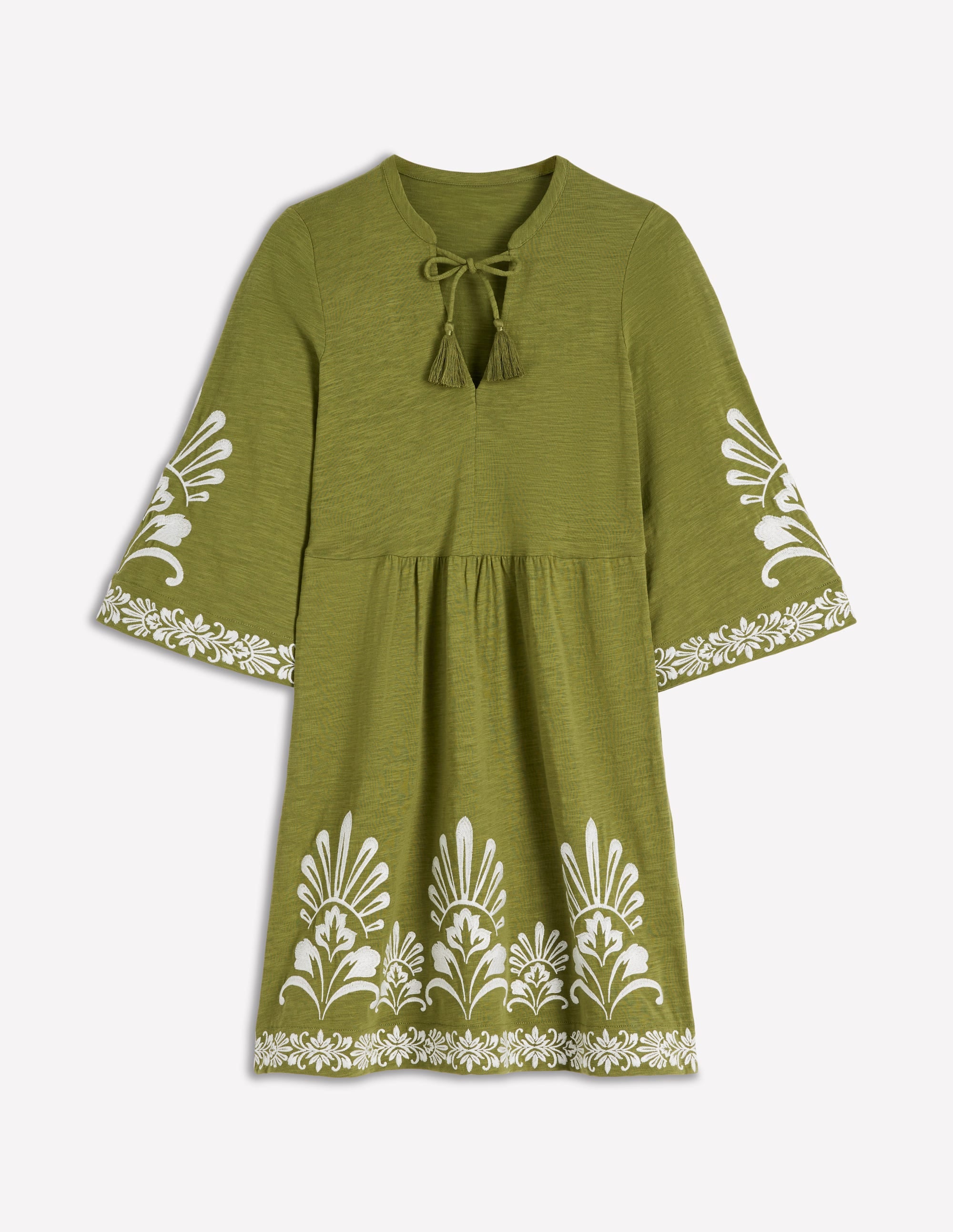 Robe courte style caftan en jersey-Brodé kaki - Image 7
