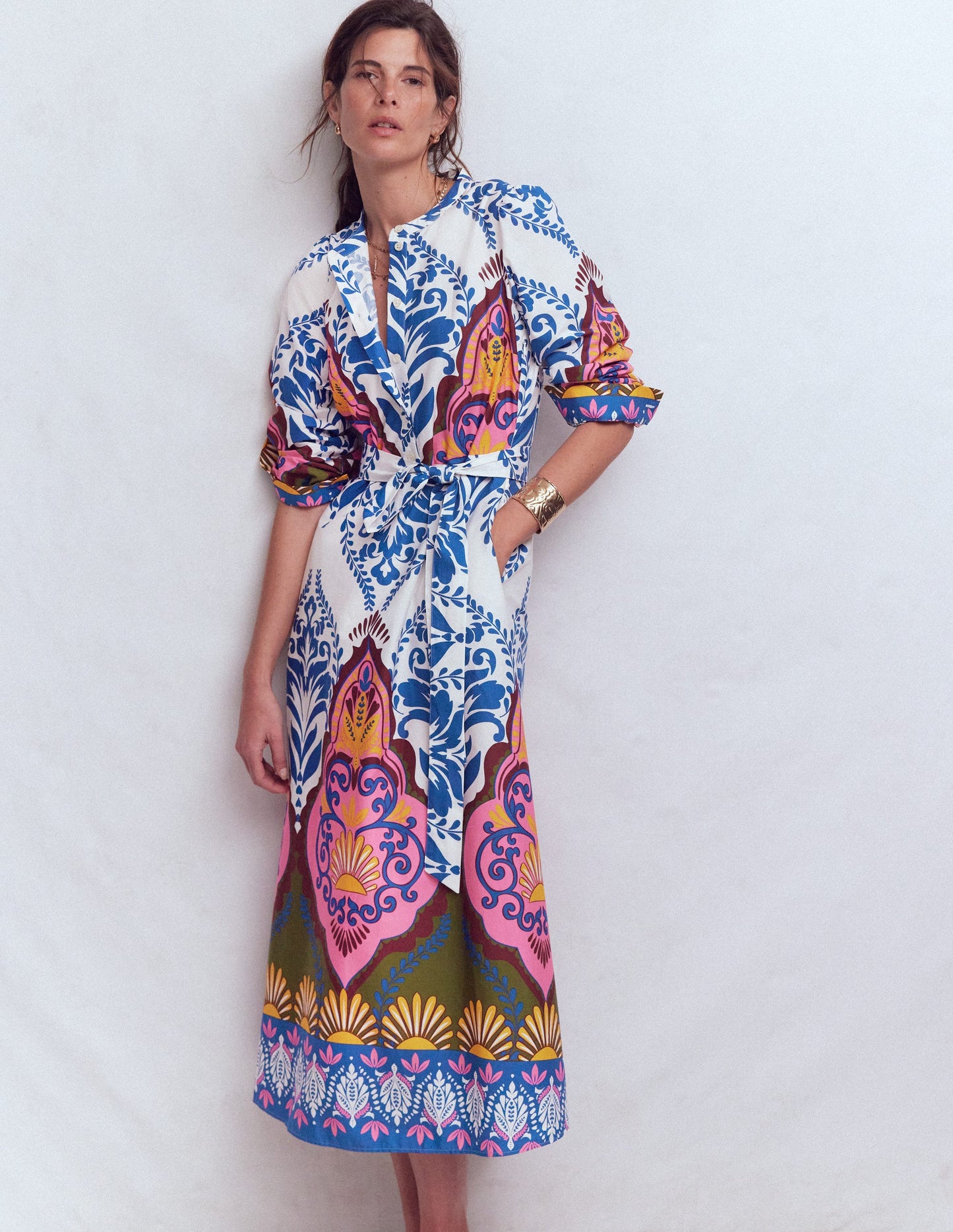 Robe midi Ava en coton-Multi, motif Ornamental Garden