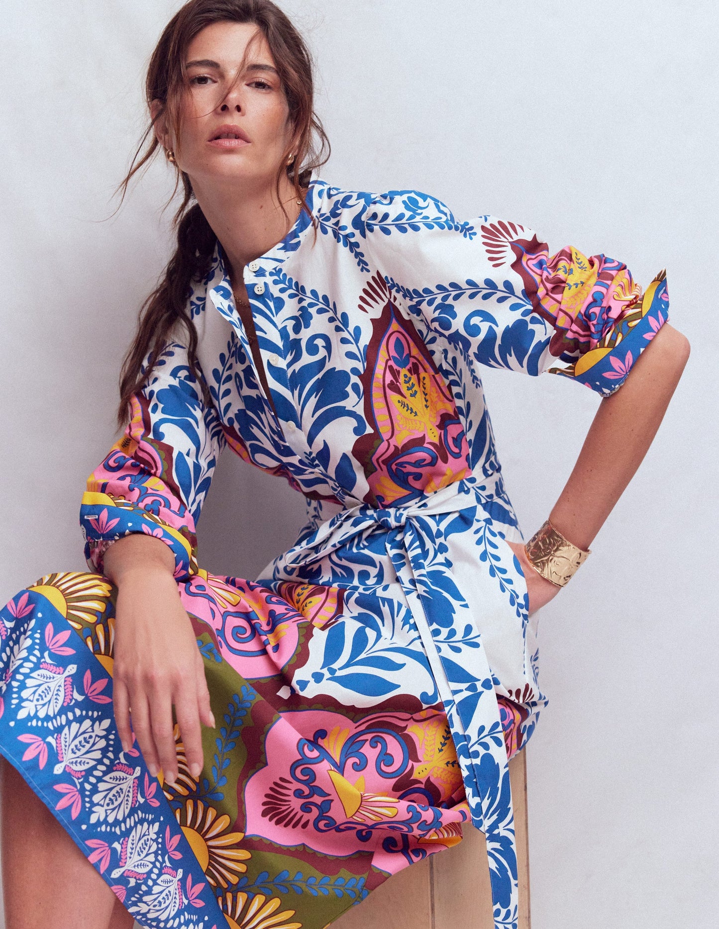 Robe midi Ava en coton-Multi, motif Ornamental Garden