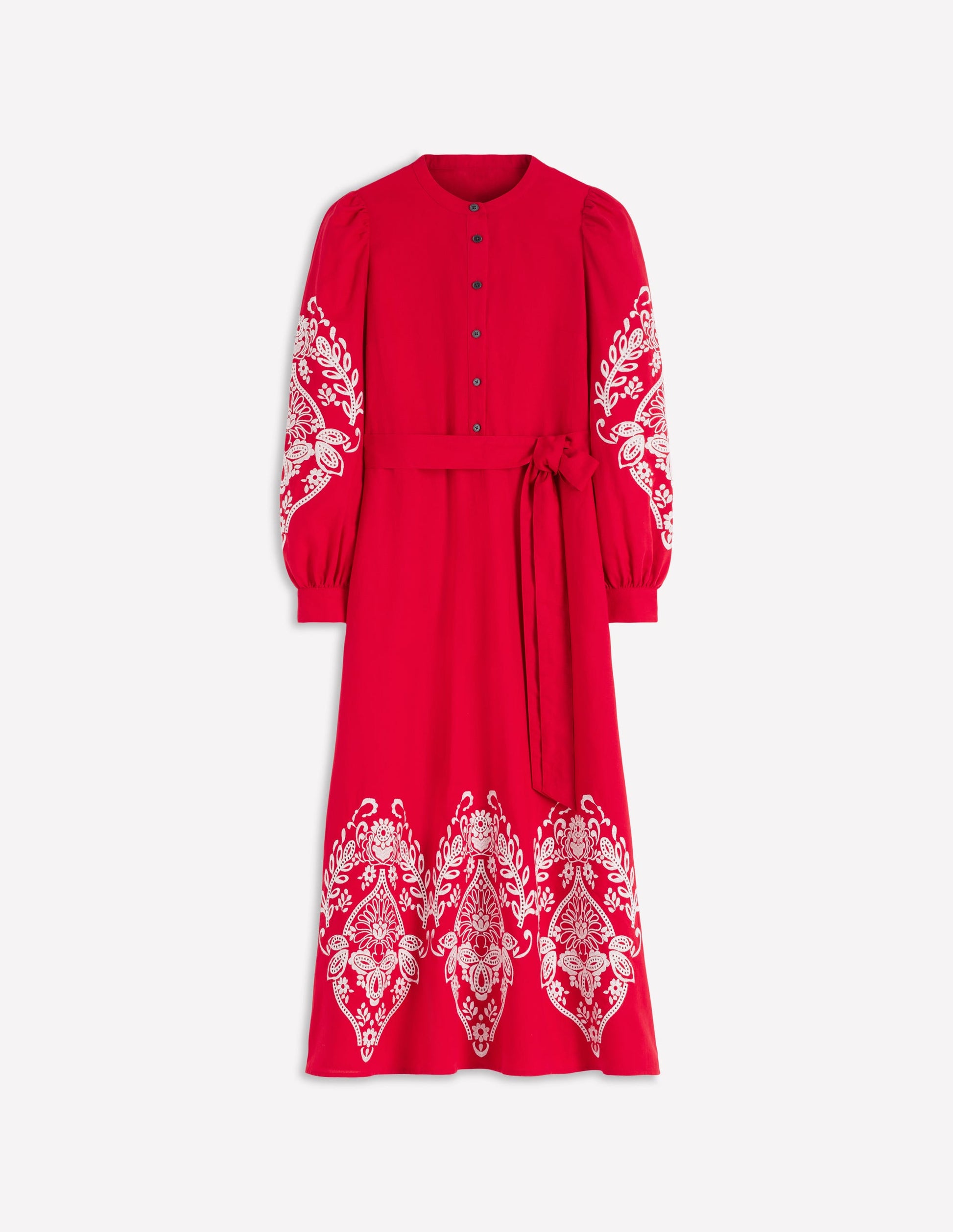 Ava Linen Blend Midi Dress-Red Embroiderie-7