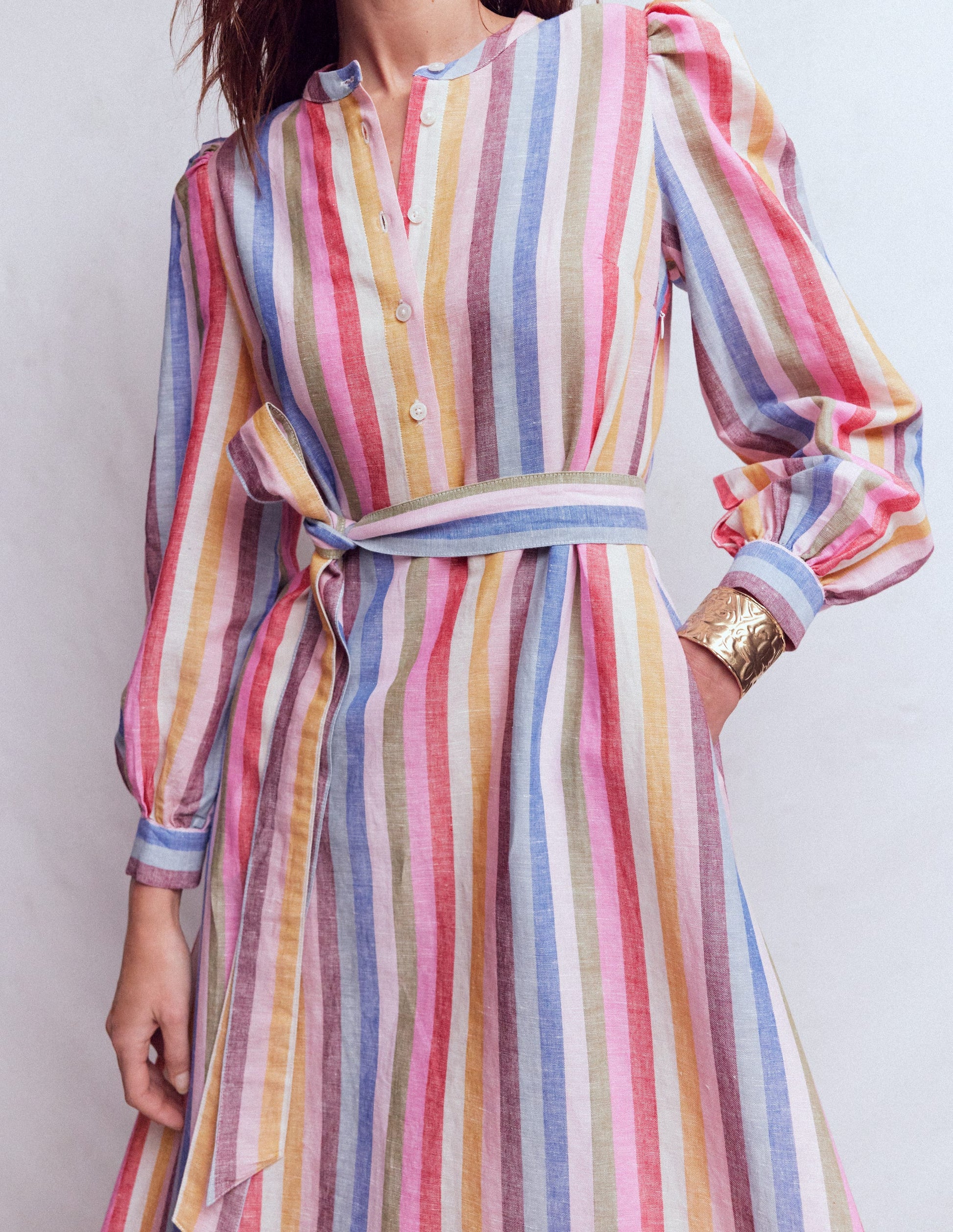 Ava Midikleid aus Leinenmischgewebe-Rosa, Grün, Lila Bunt-2