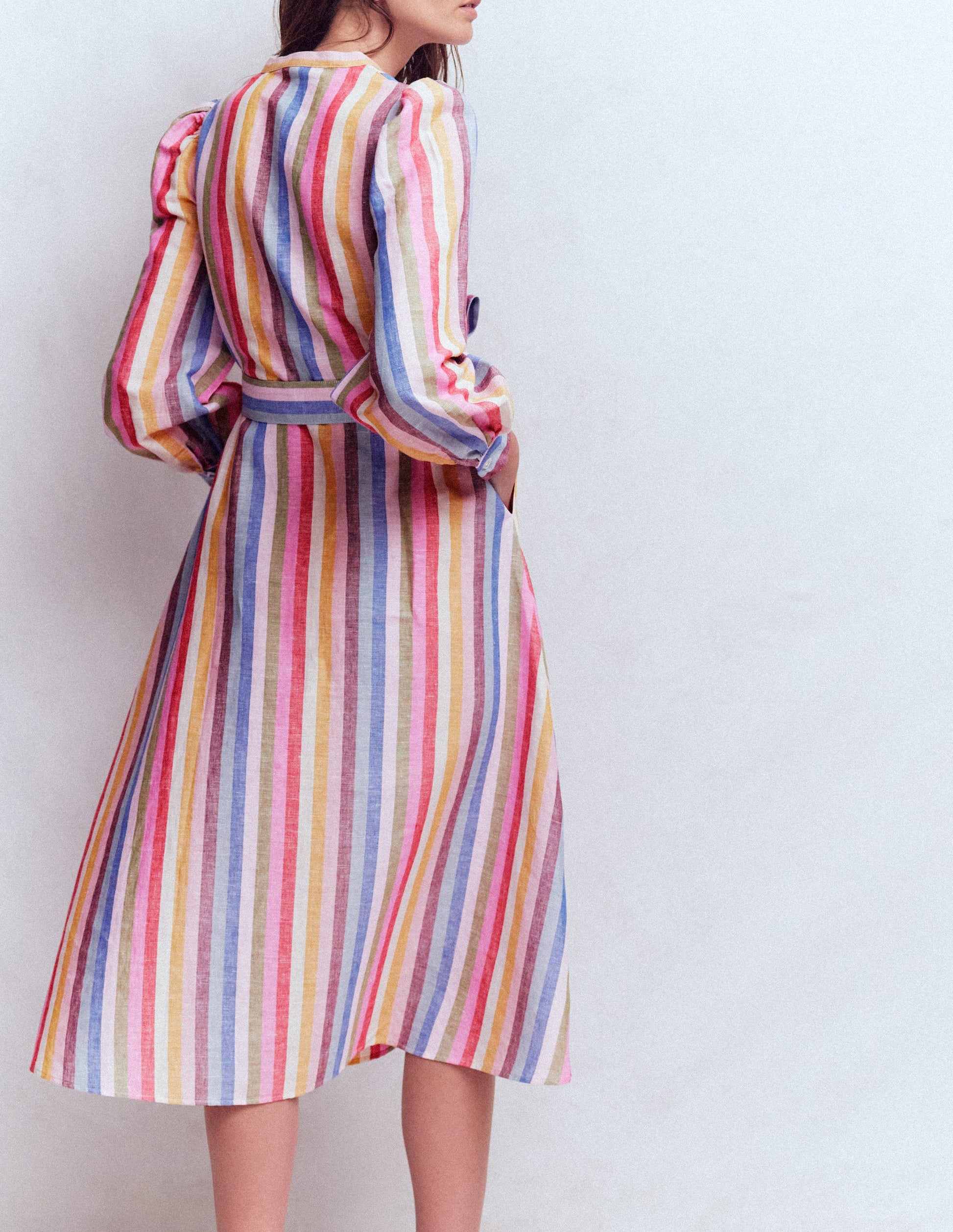 Ava Midikleid aus Leinenmischgewebe-Rosa, Grün, Lila Bunt-3