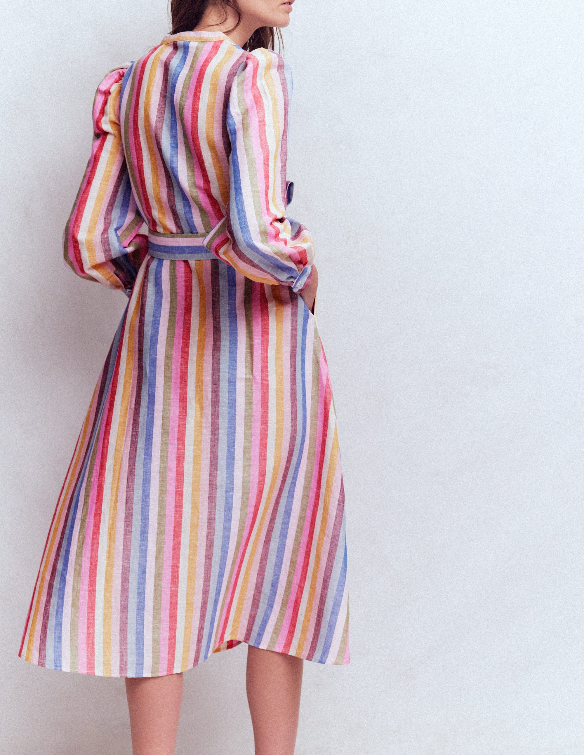 Robe midi Ava en lin mélangé-Multi rose, vert, violet - Image 3