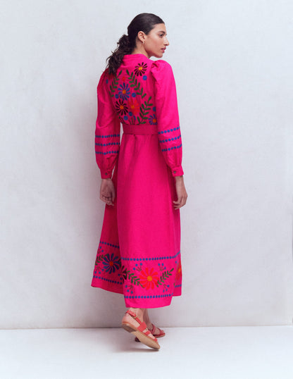 Ava Midikleid aus Leinenmischgewebe-Bunt Stickerei-4