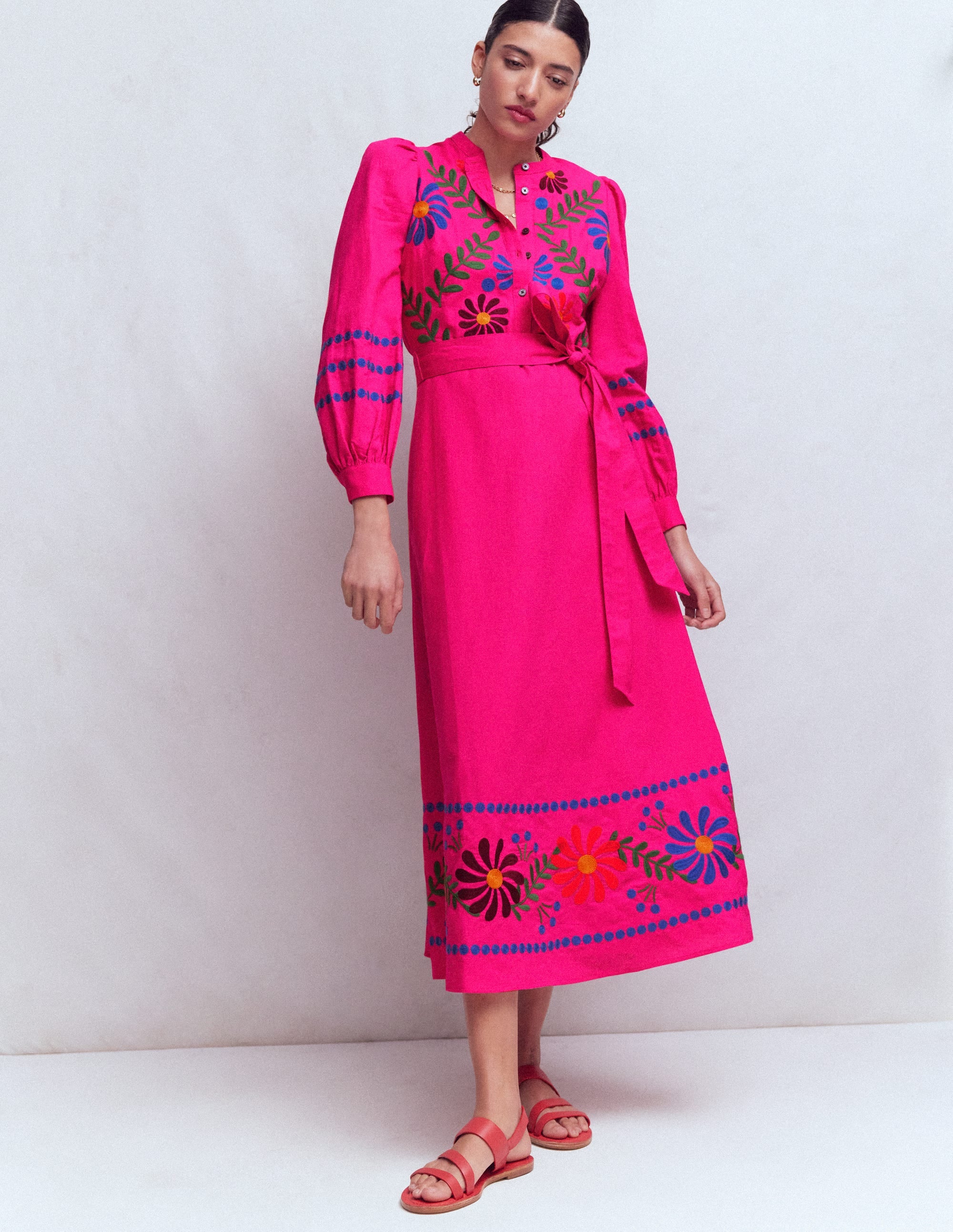 Robe midi Ava en lin mélangé-Broderie multi - Image 4