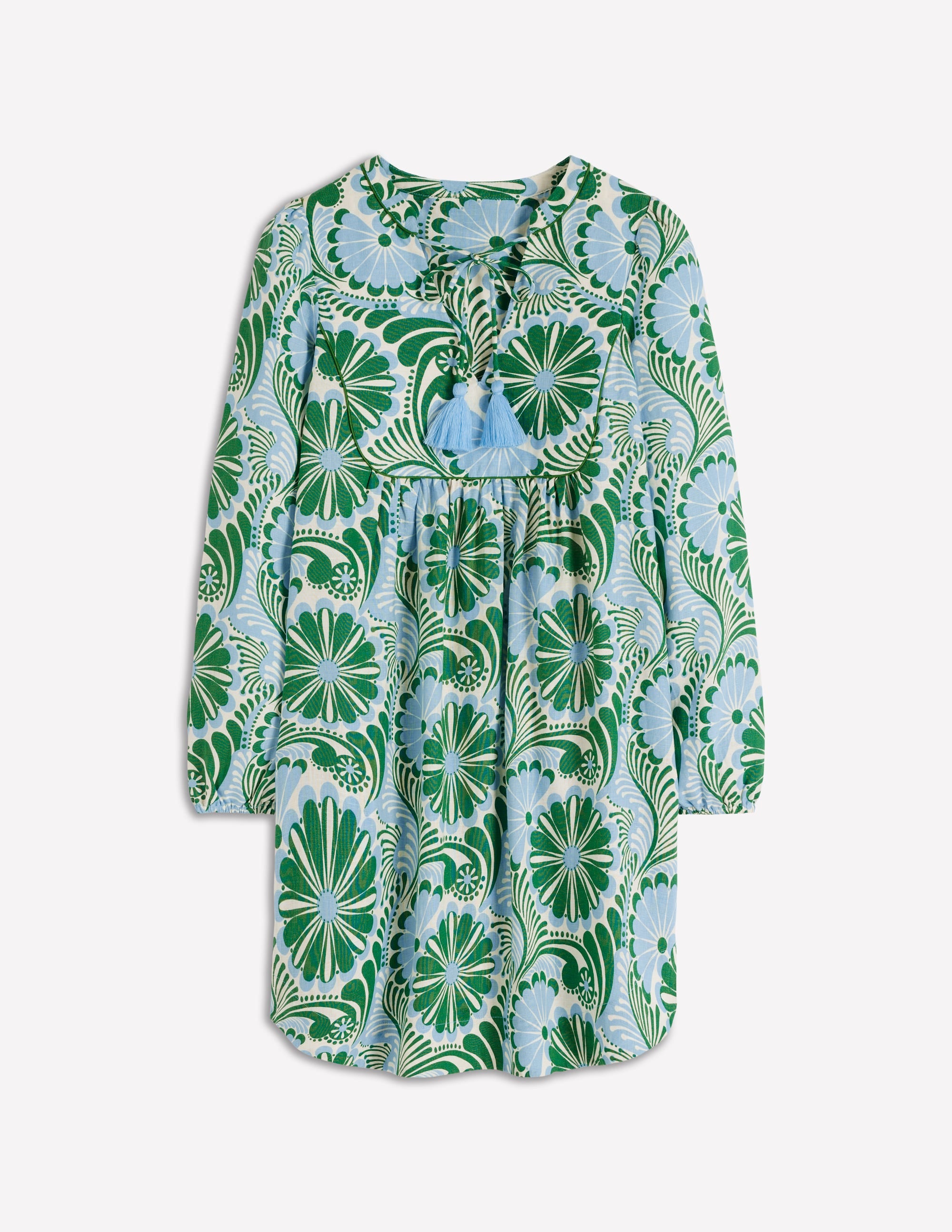 Pia Leinenkleid mit Passe und Quasten-Blau Euphorischer Garten - Image 7