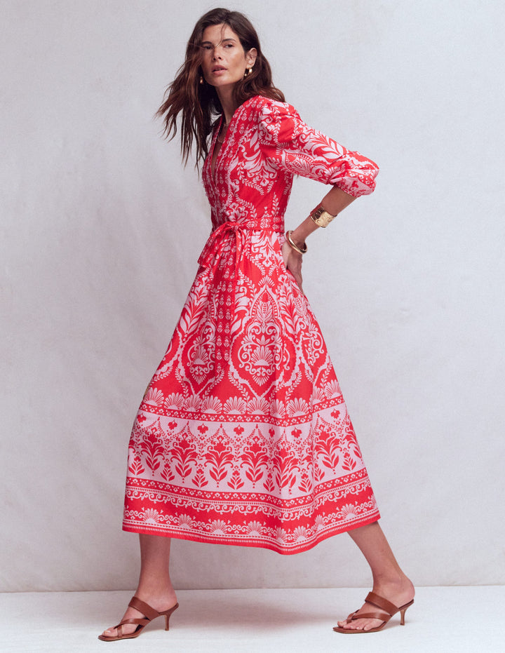 Cary Baumwoll-Midikleid-Rot Ziergarten Monochrom