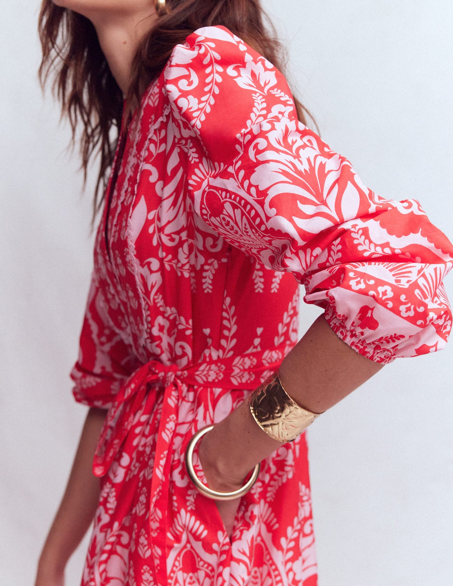 Cary Cotton Midi Dress-Red Ornamental Garden Mono