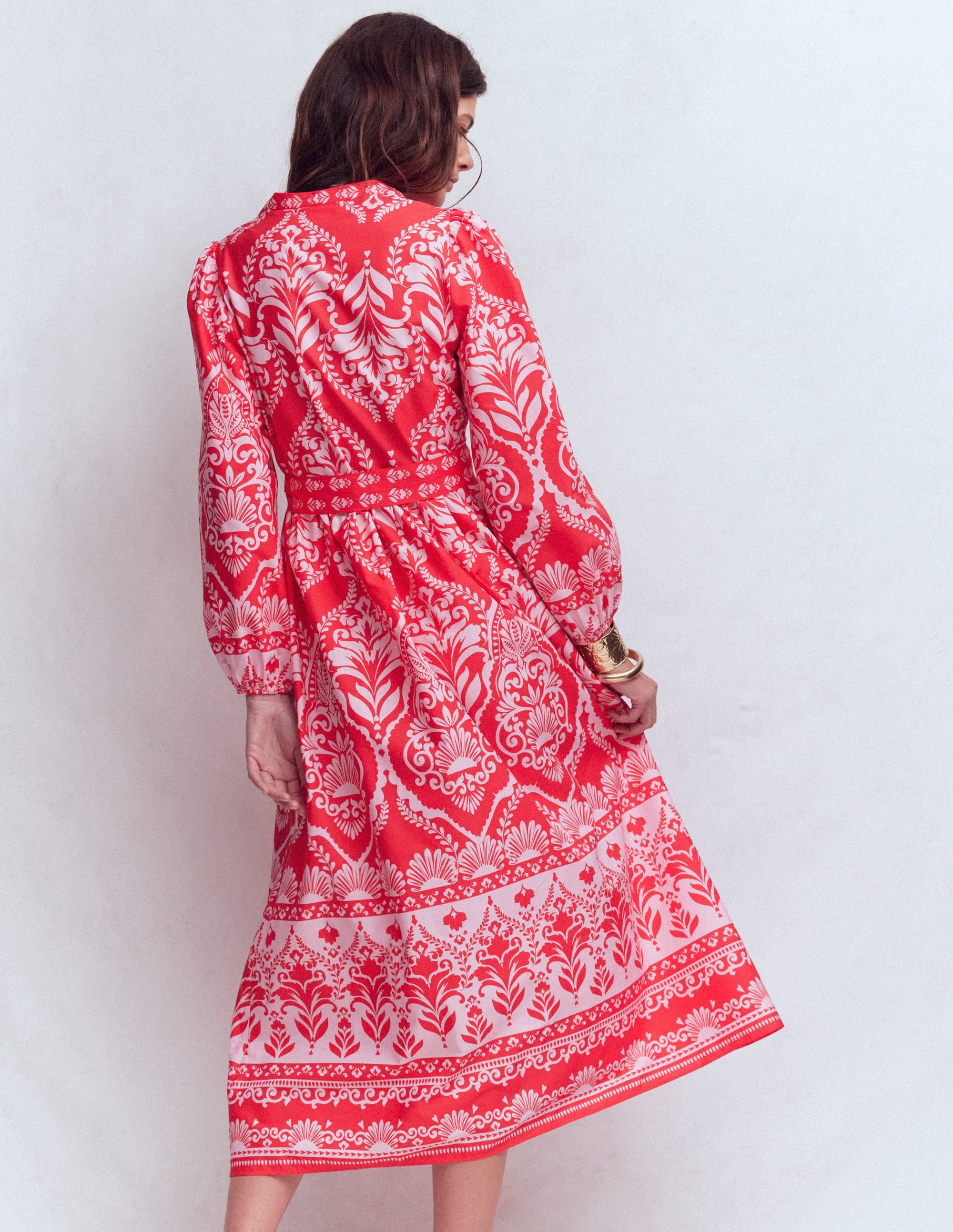Robe midi Cary en coton-Motif Ornamental Garden Mono rouge - Image 3