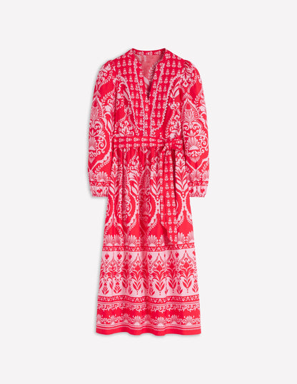 Cary Cotton Midi Dress-Red Ornamental Garden Mono-6