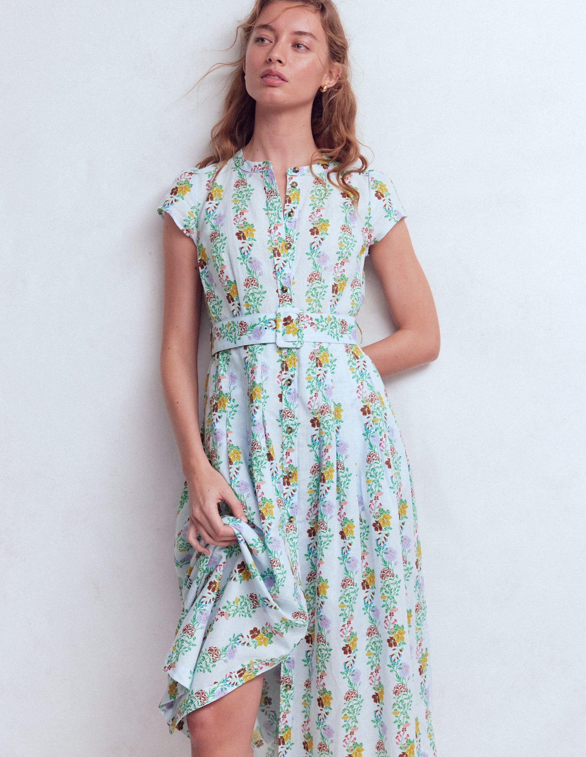 Robe Arabella en lin mélangé-Bruyère, motif Blossom Trail-1