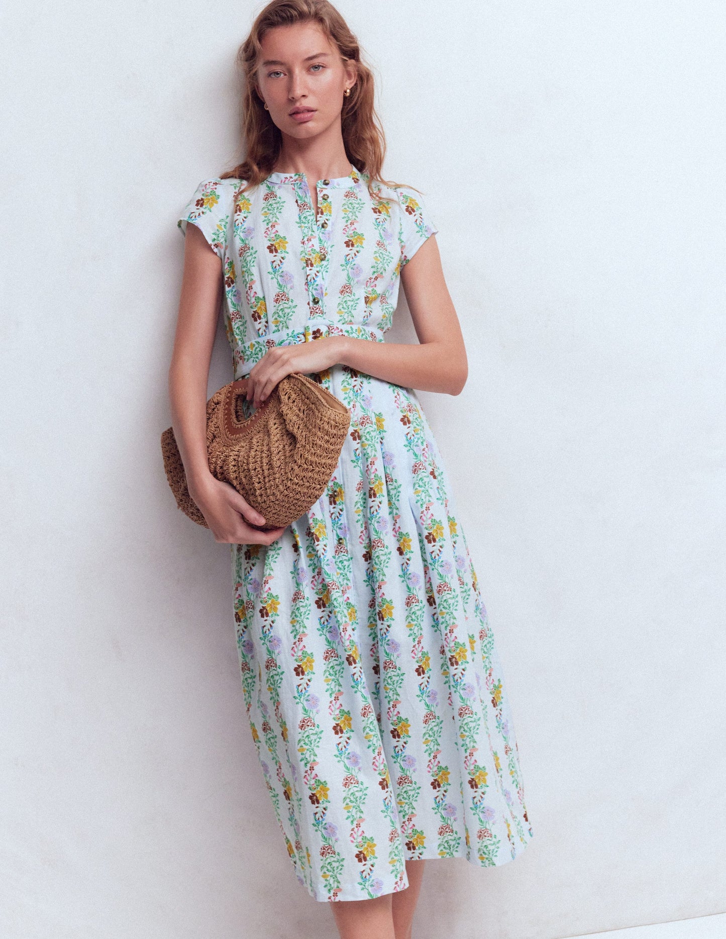 Robe Arabella en lin mélangé-Bruyère, motif Blossom Trail