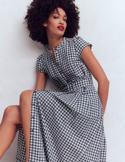 Arabella Linen Blend Dress-Blue Gingham-1