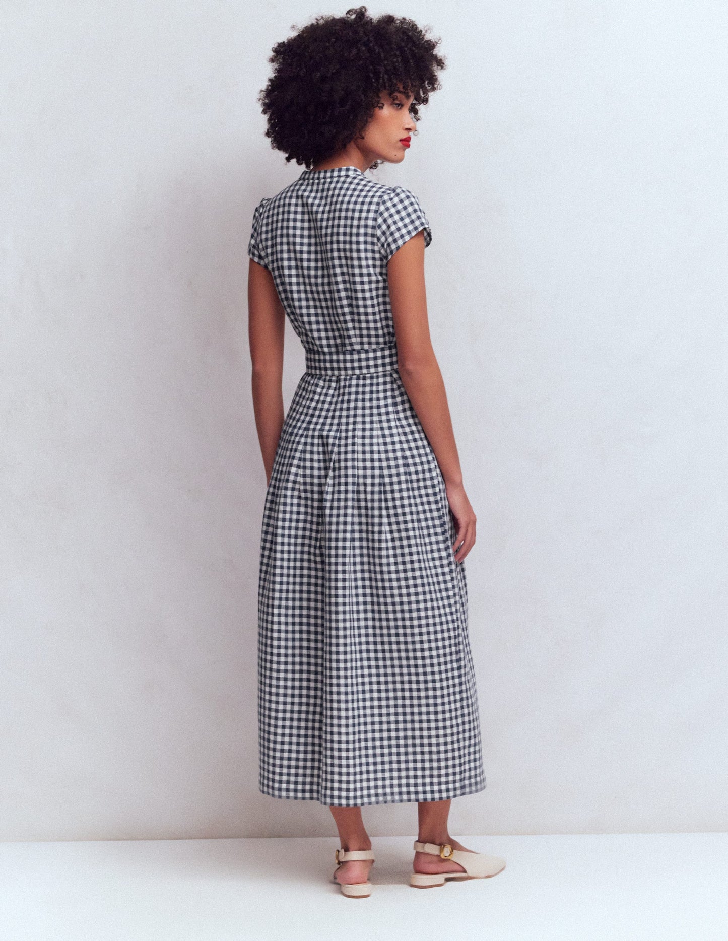 Arabella Linen Blend Dress-Blue Gingham