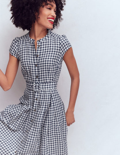 Arabella Linen Blend Dress-Blue Gingham-5