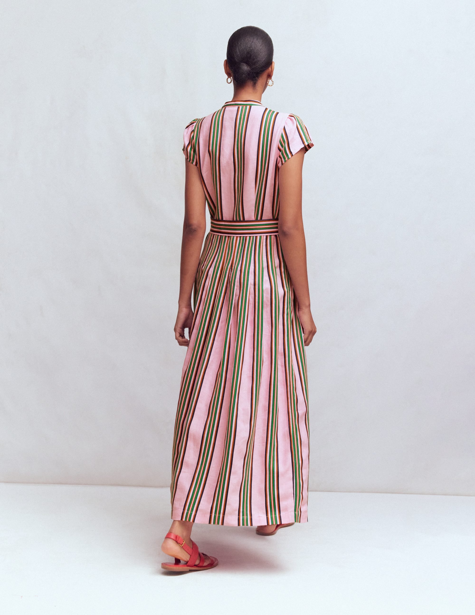 Arabella Kleid aus Leinenmischgewebe-Rosa, Sattes Smaragdgrün Streifen - Image 3