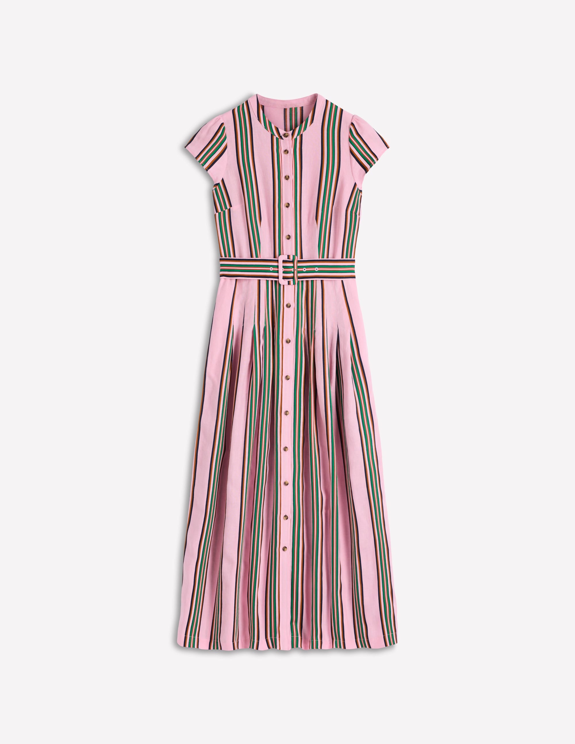 Arabella Kleid aus Leinenmischgewebe-Rosa, Sattes Smaragdgrün Streifen - Image 7