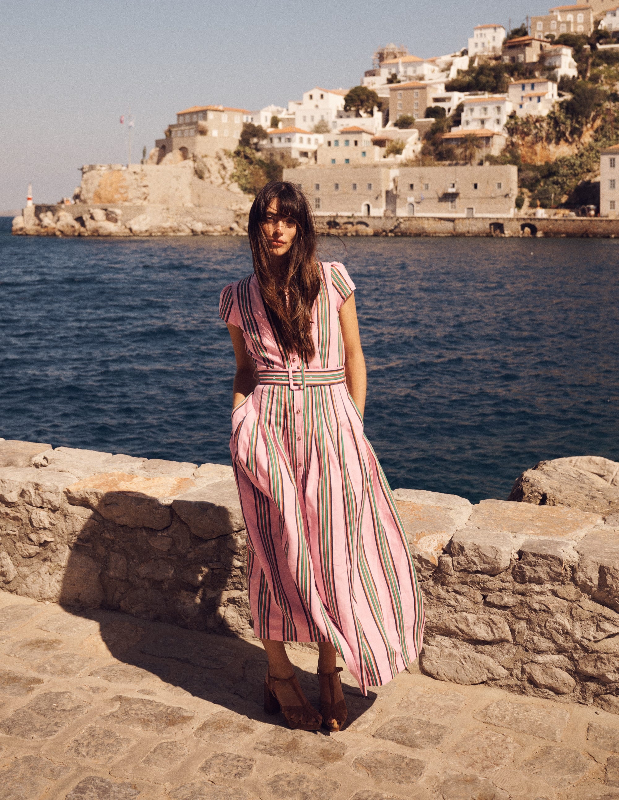 Arabella Kleid aus Leinenmischgewebe-Rosa, Sattes Smaragdgrün Streifen - Image 6
