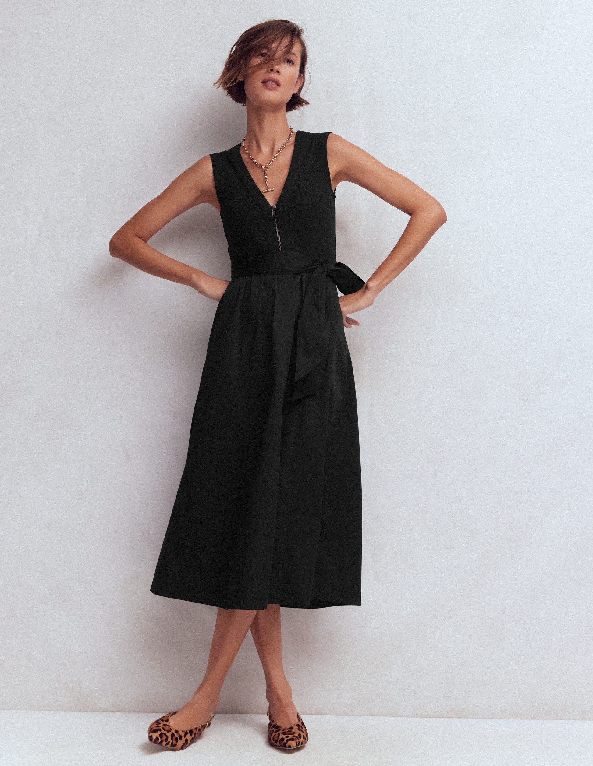 Robe zippée sur le devant en mélange de techniques-Noir-4